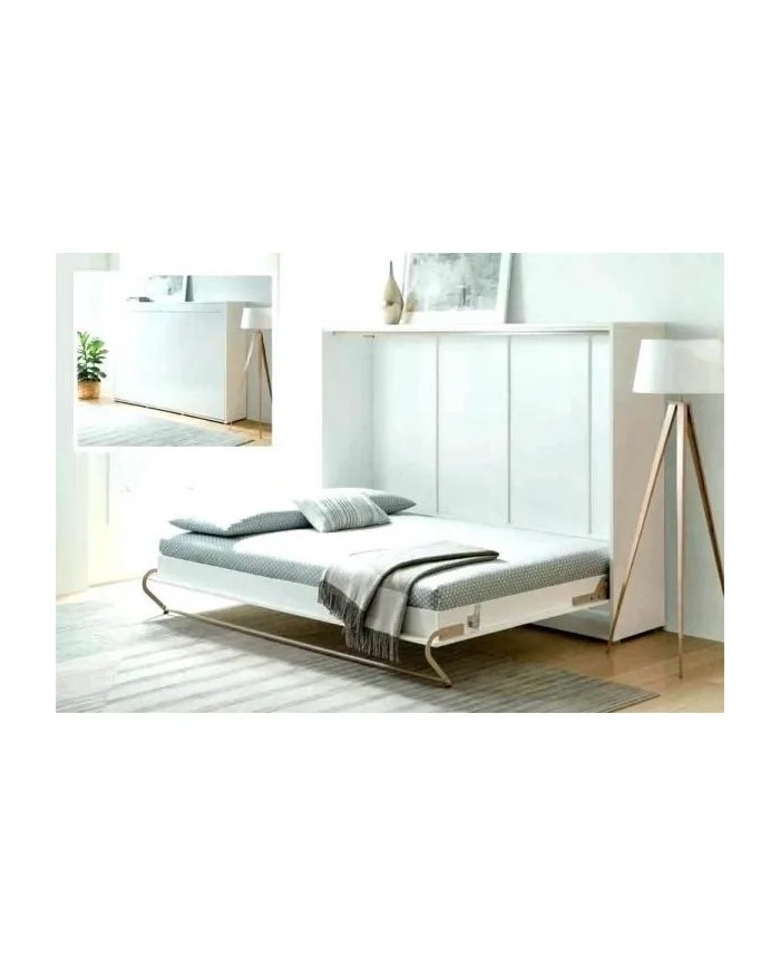 Armoire lit escamotable relevable horizontal 140x200 cm blanc mat Premium + matelas Premia 140x200 cm