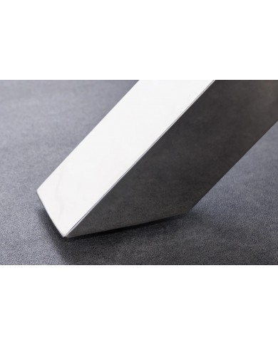 Table ronde teck et verre trempé avec pied central chromé ORBIS
