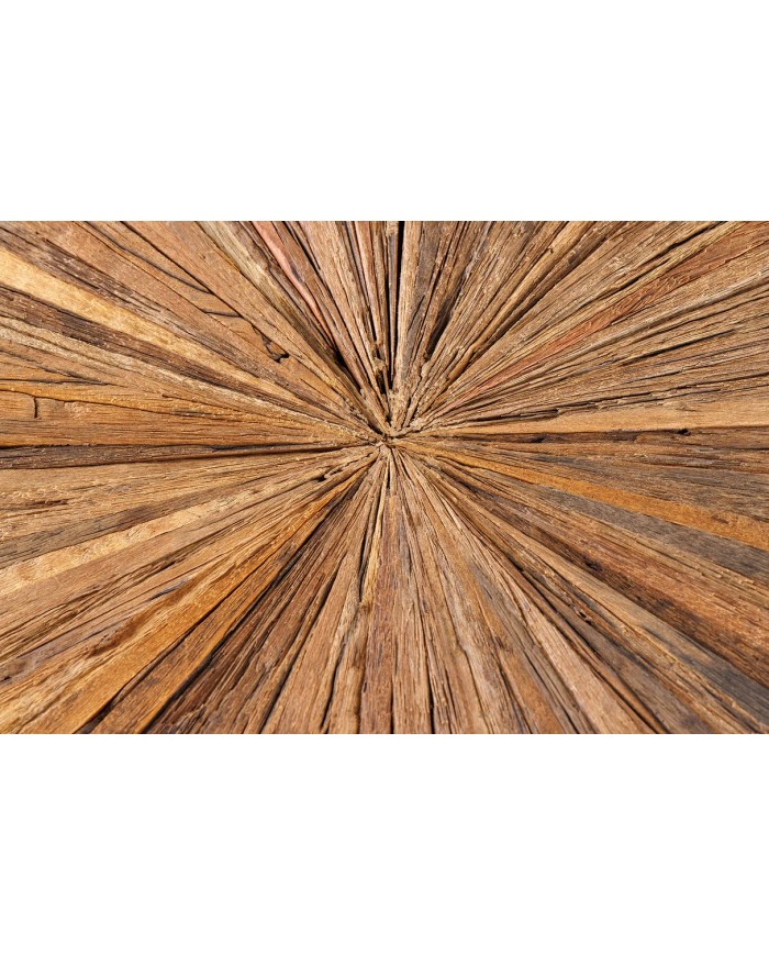 Table ronde teck et verre trempé avec pied central chromé ORBIS