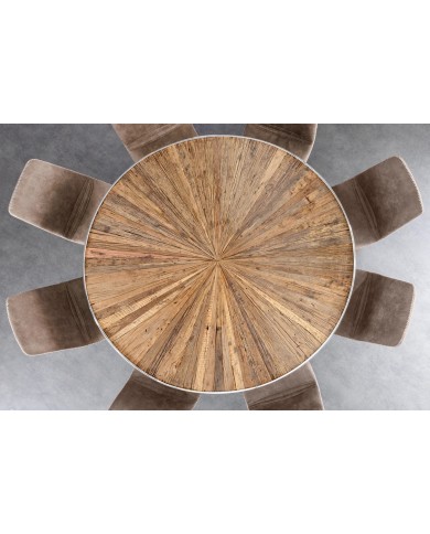 Table ronde teck et verre trempé avec pied central chromé ORBIS