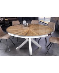Table ronde teck et verre trempé avec pied central chromé ORBIS