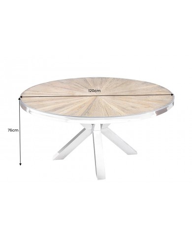 Table ronde teck et verre trempé avec pied central chromé ORBIS