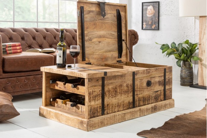Table basse fonction bar en bois de manguier naturel 100 cm CAVISTO