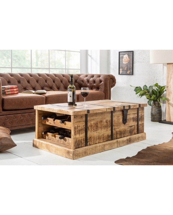 Table basse fonction bar en bois de manguier naturel 100 cm CAVISTO