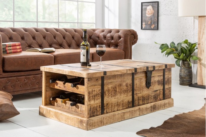 Table basse fonction bar en bois de manguier naturel 100 cm CAVISTO