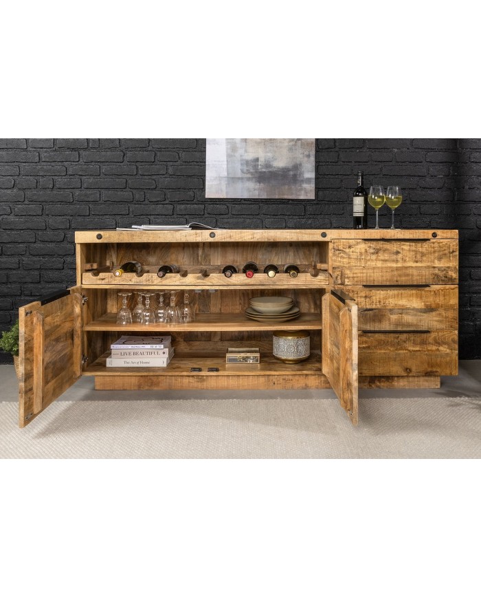 Buffet de garde à vin bois précieux de manguier - 175 cm VIGNOBLE