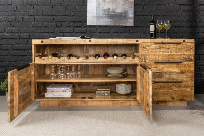 Buffet de garde à vin bois précieux de manguier - 175 cm VIGNOBLE