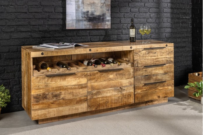 Buffet de garde à vin bois précieux de manguier - 175 cm VIGNOBLE