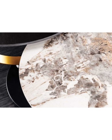 Table basse pivotante en céramique noire et aspect pierre naturelle 80-134 cm ECLATS D'OR