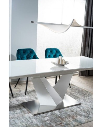 Table Extensible à rallonge blanc brillant et verre trempé tendance 160(220)x90 ALARIS III