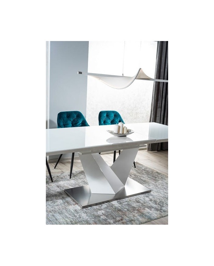 Table Extensible à rallonge blanc brillant et verre trempé tendance 160(220)x90 ALARIS III