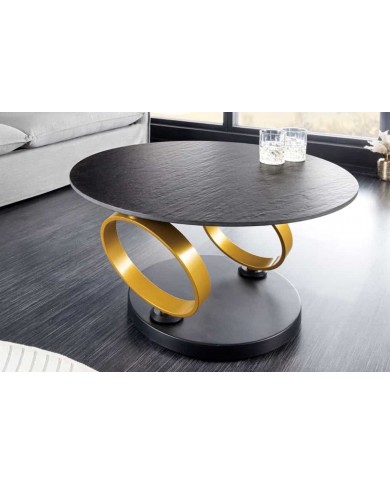 Table basse pivotante en céramique noire et aspect pierre naturelle 80-134 cm ECLATS D'OR