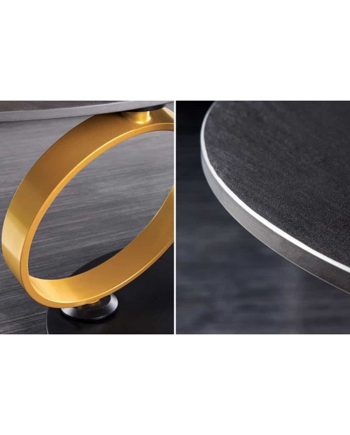 Table basse pivotante en céramique noire et aspect pierre naturelle 80-134 cm ECLATS D'OR
