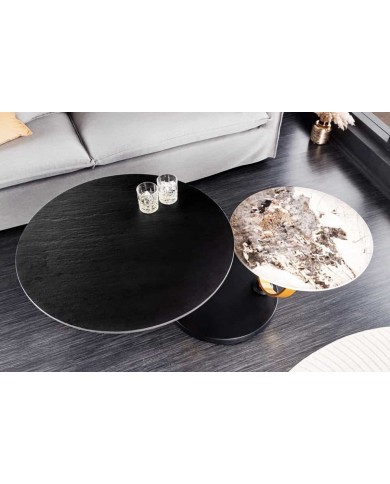 Table basse pivotante en céramique noire et aspect pierre naturelle 80-134 cm ECLATS D'OR