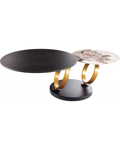 Table basse pivotante en céramique noire et aspect pierre naturelle 80-134 cm ECLATS D'OR