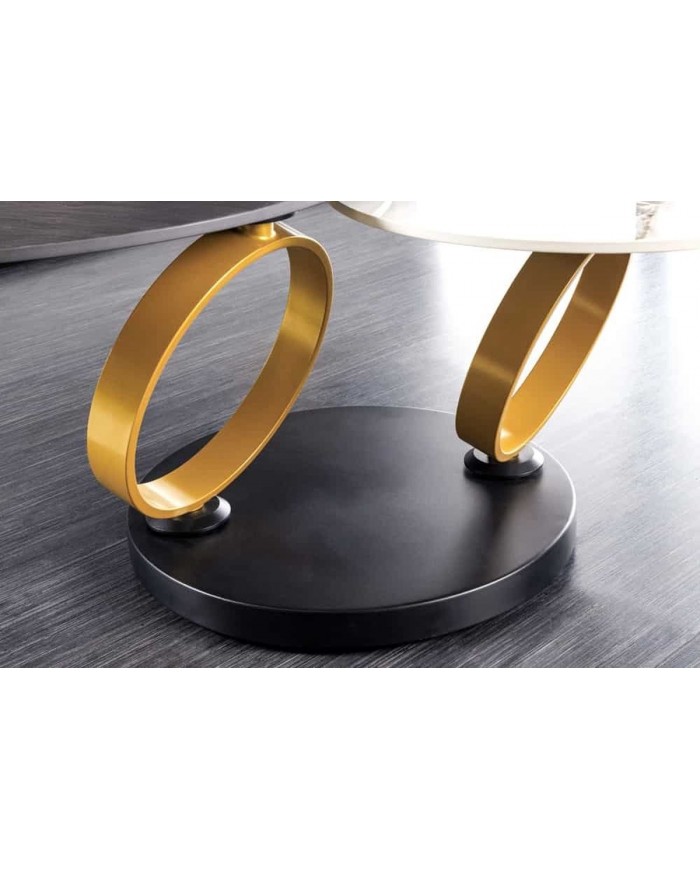 Table basse pivotante en céramique noire et aspect pierre naturelle 80-134 cm ECLATS D'OR