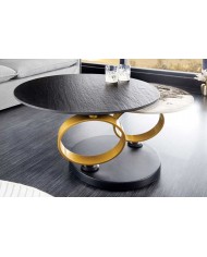 Table basse pivotante en céramique noire et aspect pierre naturelle 80-134 cm ECLATS D'OR