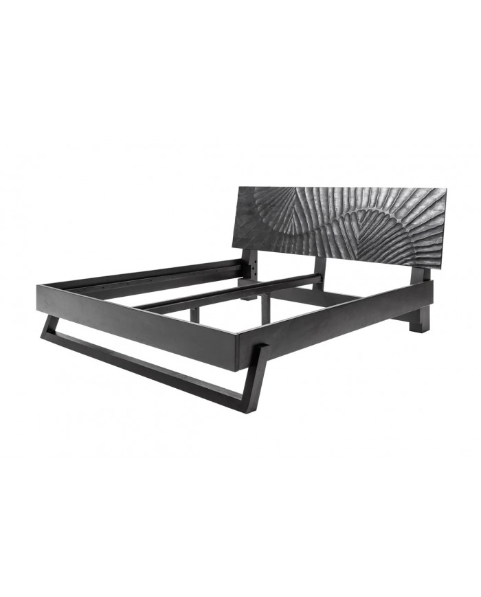 Lit 180x200 cm en bois de manguier sculpté à la main OBSIDIAN