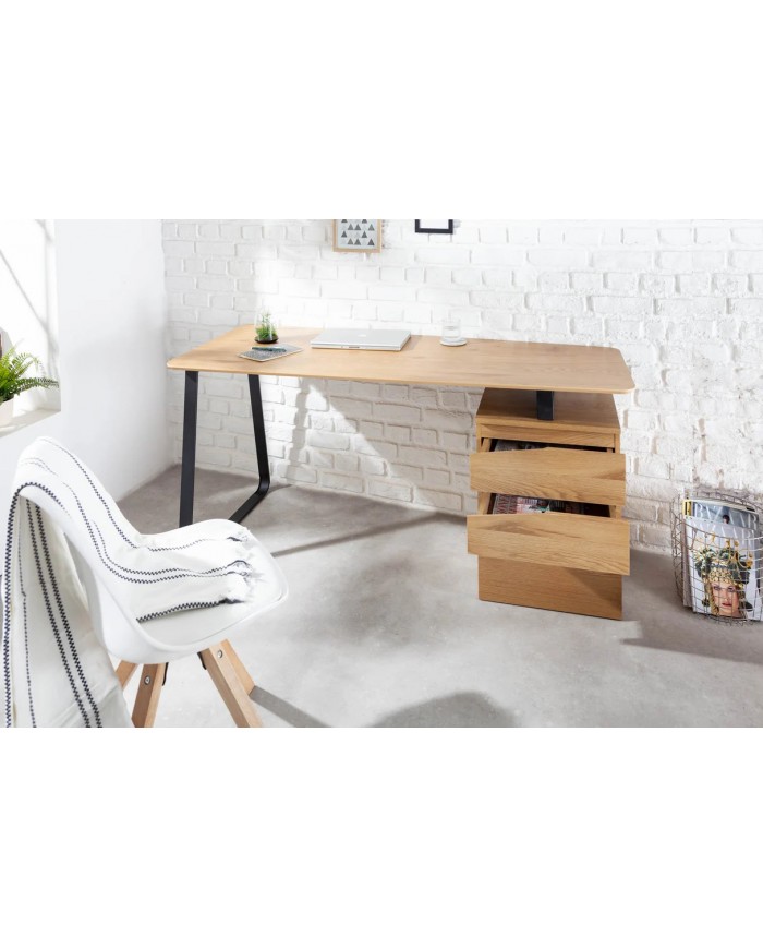 Bureau design avec 3 tiroirs aspect chêne 160 cm STEEL WOOD