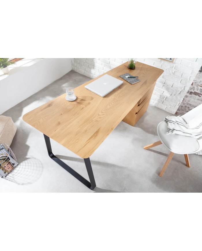 Bureau design avec 3 tiroirs aspect chêne 160 cm STEEL WOOD