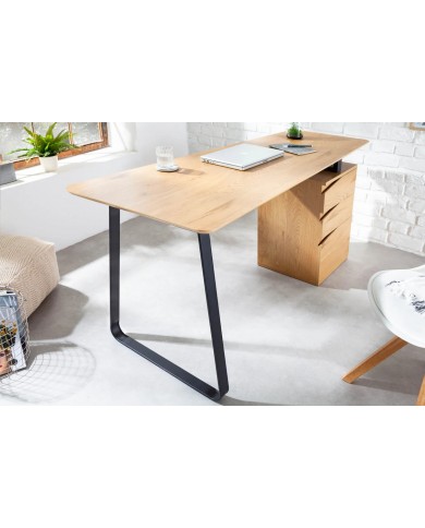 Bureau design avec 3 tiroirs aspect chêne 160 cm STEEL WOOD