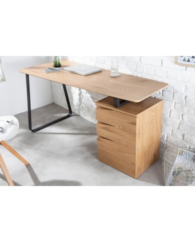 Bureau design avec 3 tiroirs aspect chêne 160 cm STEEL WOOD