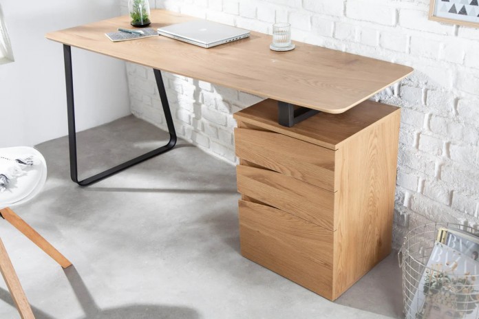 Bureau design avec 3 tiroirs aspect chêne 160 cm STEEL WOOD