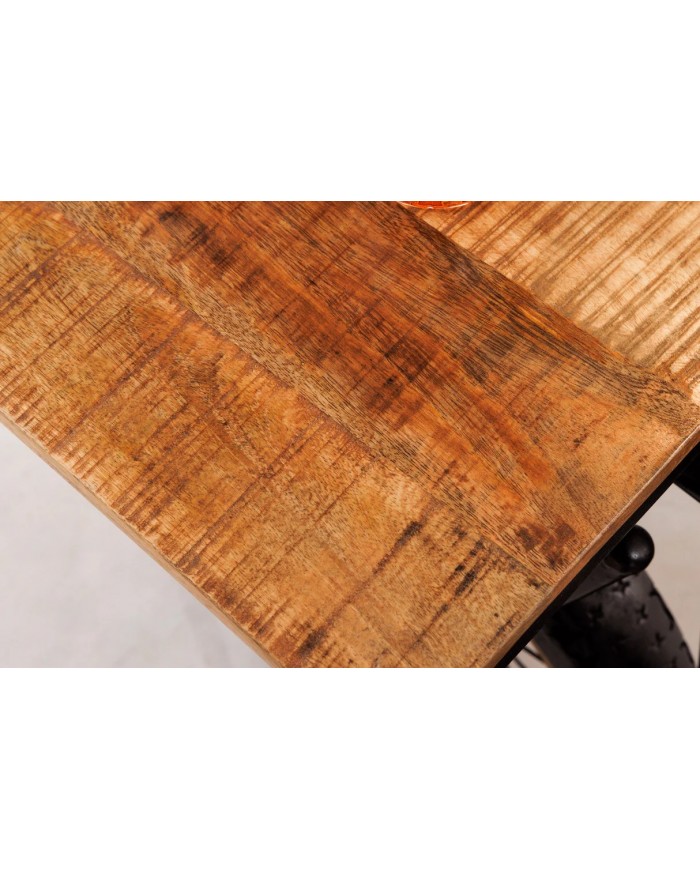Moto bar vintage avec plateau bois précieux manguier, porte bouteille et verre 185 cm INDIAN RIDER