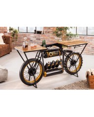 Moto bar vintage avec plateau bois précieux manguier, porte bouteille et verre 185 cm INDIAN RIDER