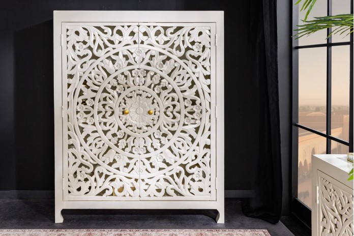 Buffet haut manguier massif teinté blanc 140 cm ORIENT WOOD