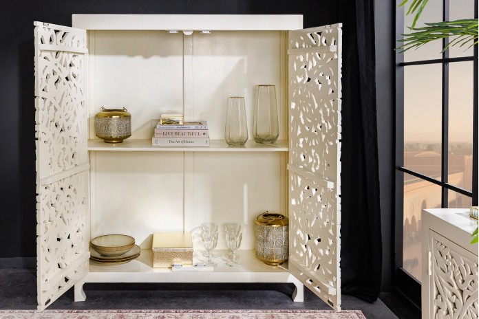 Buffet haut manguier massif teinté blanc 140 cm ORIENT WOOD
