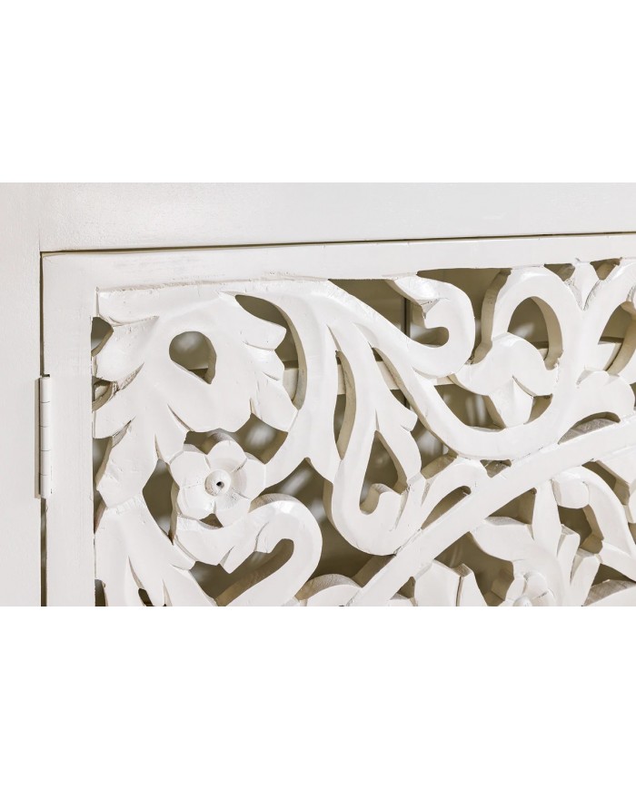 Buffet haut manguier massif teinté blanc 140 cm ORIENT WOOD