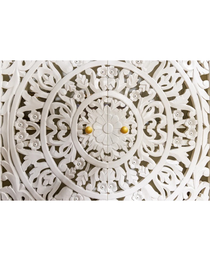 Buffet haut manguier massif teinté blanc 140 cm ORIENT WOOD