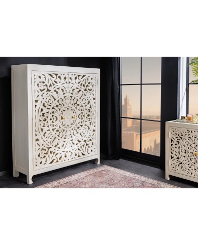 Buffet haut manguier massif teinté blanc 140 cm ORIENT WOOD