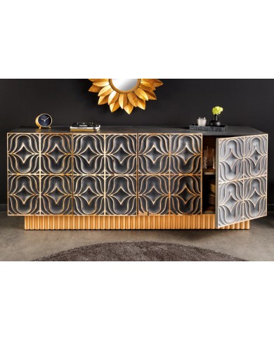 Commode buffet en bois massif de manguier avec reliefs en 3D 180 cm IMPERIUM