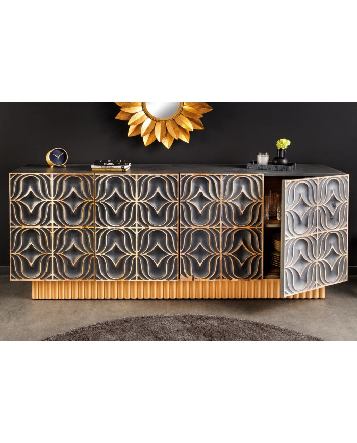 Commode buffet en bois massif de manguier avec reliefs en 3D 180 cm IMPERIUM