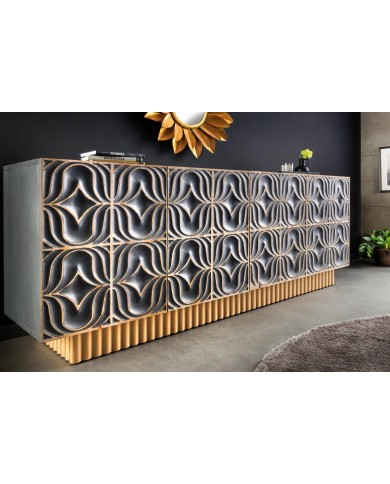 Commode buffet en bois massif de manguier avec reliefs en 3D 180 cm IMPERIUM