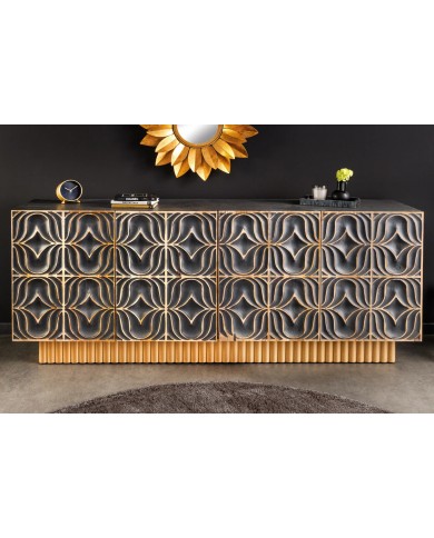 Commode buffet en bois massif de manguier avec reliefs en 3D 180 cm IMPERIUM