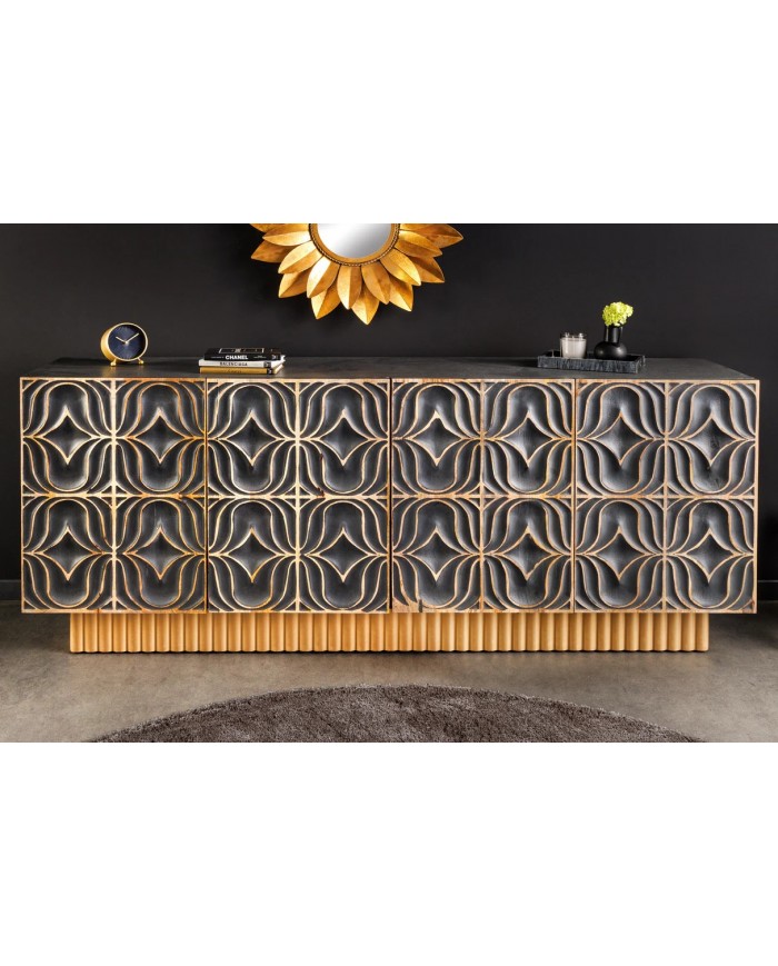 Commode buffet en bois massif de manguier avec reliefs en 3D 180 cm IMPERIUM
