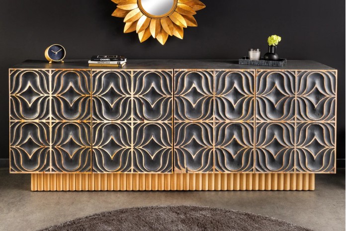 Commode buffet en bois massif de manguier avec reliefs en 3D 180 cm IMPERIUM