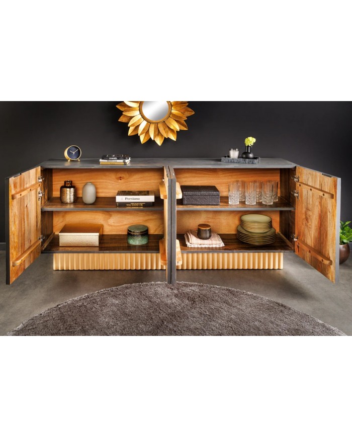 Commode buffet en bois massif de manguier avec reliefs en 3D 180 cm IMPERIUM
