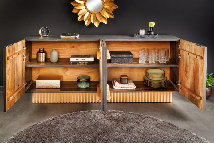 Commode buffet en bois massif de manguier avec reliefs en 3D 180 cm IMPERIUM