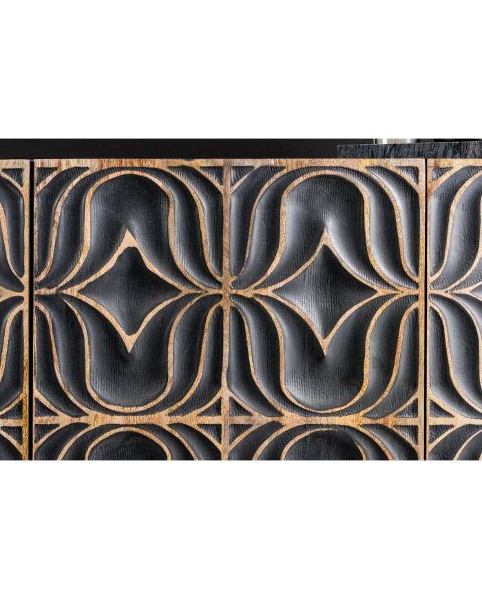Commode buffet en bois massif de manguier avec reliefs en 3D 180 cm IMPERIUM
