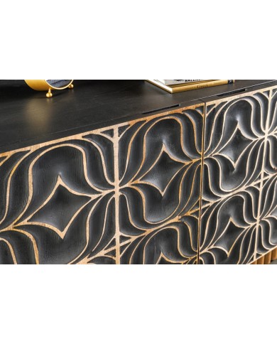 Commode buffet en bois massif de manguier avec reliefs en 3D 180 cm IMPERIUM