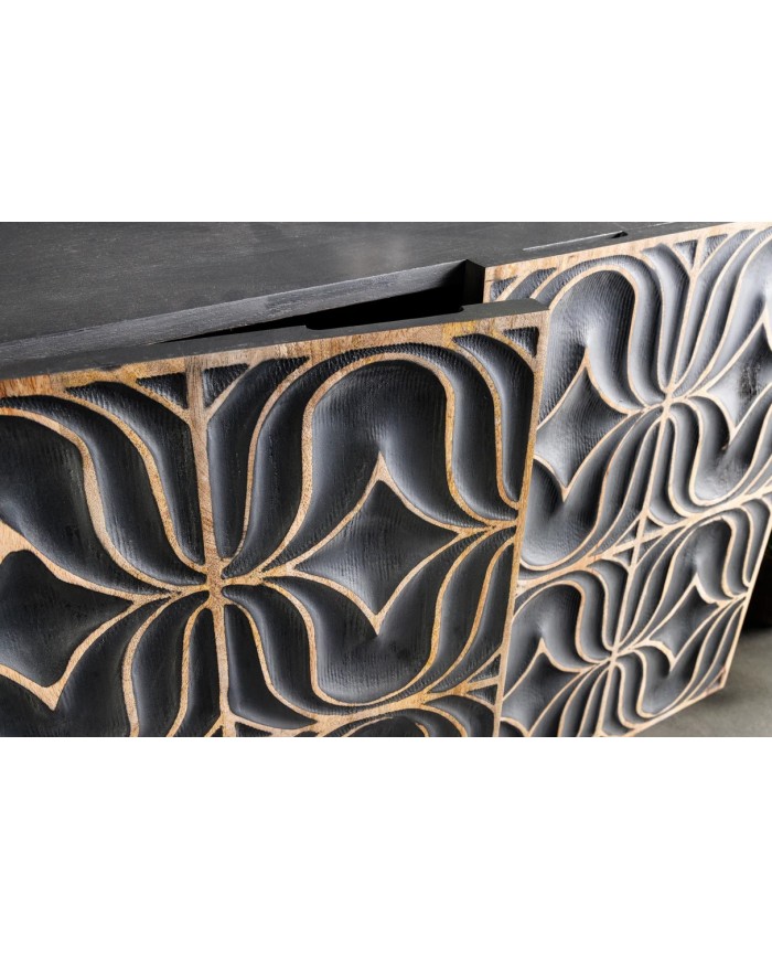 Commode buffet en bois massif de manguier avec reliefs en 3D 180 cm IMPERIUM