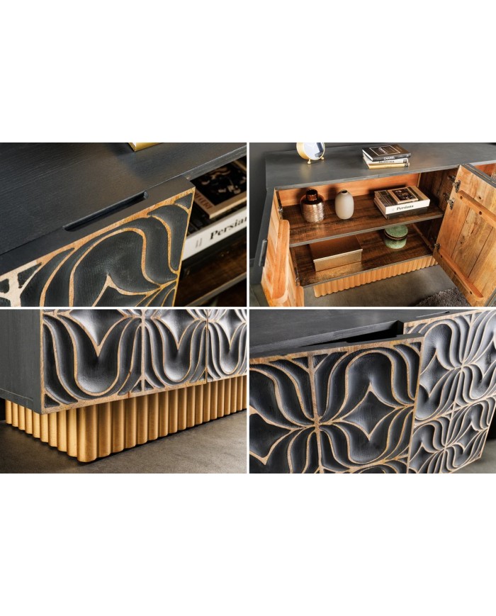 Commode buffet en bois massif de manguier avec reliefs en 3D 180 cm IMPERIUM