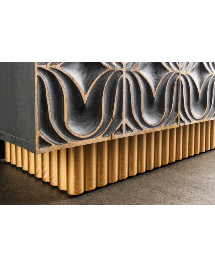 Commode buffet en bois massif de manguier avec reliefs en 3D 180 cm IMPERIUM