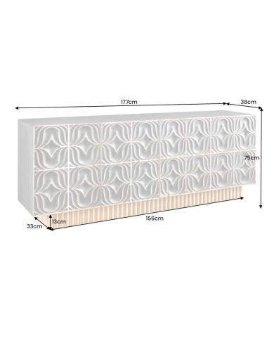 Commode buffet en bois massif de manguier avec reliefs en 3D 180 cm IMPERIUM