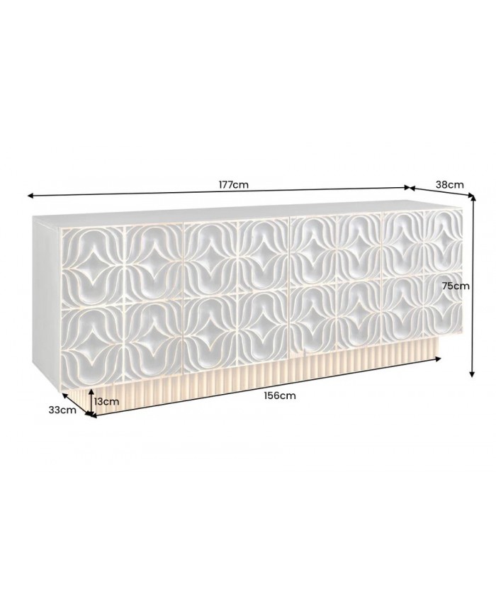 Commode buffet en bois massif de manguier avec reliefs en 3D 180 cm IMPERIUM