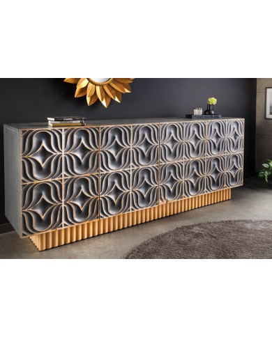 Commode buffet en bois massif de manguier avec reliefs en 3D 180 cm IMPERIUM
